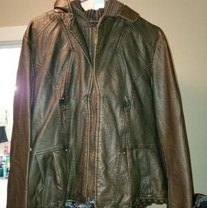 Montanaco brown leather jacket with knit XL
